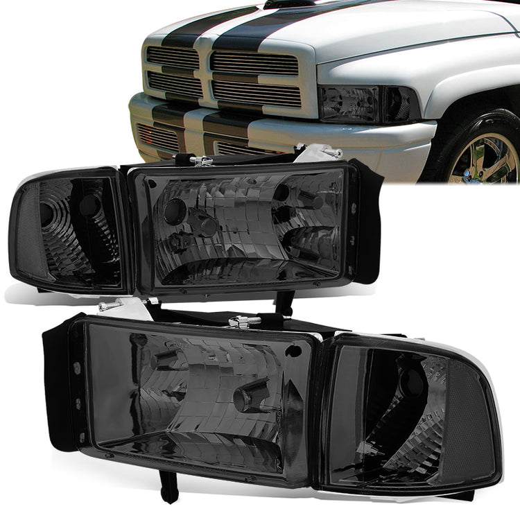 FAROS 94-01 DODGE RAM 1500 / 94-02 DODGE RAM 2500 , 3500 2/4-DOOR - DOES NOT FIT SPORT MODELS OR RAM VAN MODELS - SMOKE HOUSING / CLEAR CORNER - 9004 LOW BEAM / HIGH BEAM