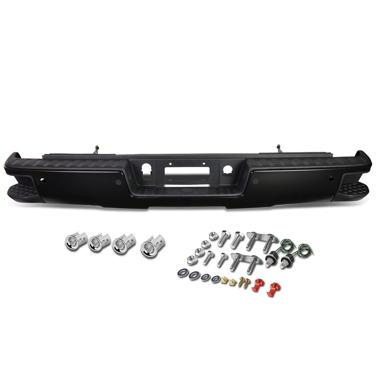 DEFENSA TRASERA 14-18 CHEVY SILVERADO 1500 GMC SIERRA 1500 - CORNER STEP MODEL W/ PARKING SENSOR HOLES - BLACK