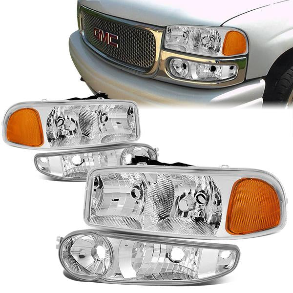 FAROS 2001 GMC SIERRA C3 / 02-06 GMC SIERRA 1500 DENALI / 07 GMC SIERRA 1500 DENALI CLASSIC / 01-06 GMC YUKON DENALI, YUKON XL 1500 DENALI - CHROME HOUSING / AMBER CORNER - 9006 LOW BEAM / 9005 HIGH BEAM