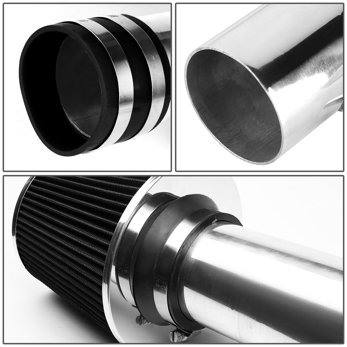 FILTRO DE AIRE ALTO FLUJO 3.00" - SHORT RAM - 97-01 TOYOTA CAMRY V6 - BLACK FILTER - POLISHED PIPE