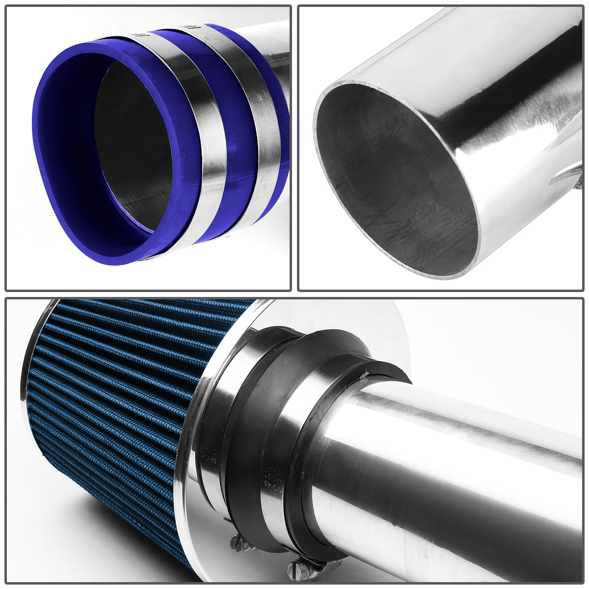 FILTRO DE AIRE ALTO FLUJO 3.00" - SHORT RAM - 97-01 TOYOTA CAMRY V6 - BLUE FILTER - POLISHED PIPE