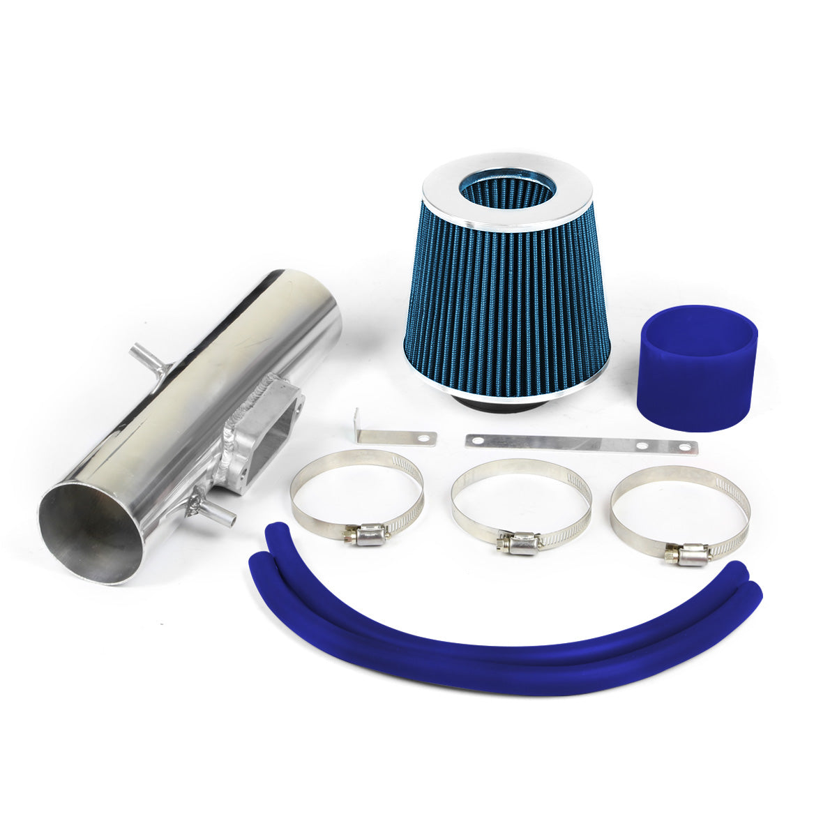 FILTRO DE AIRE ALTO FLUJO 3.00" - SHORT RAM - 97-01 TOYOTA CAMRY V6 - BLUE FILTER - POLISHED PIPE