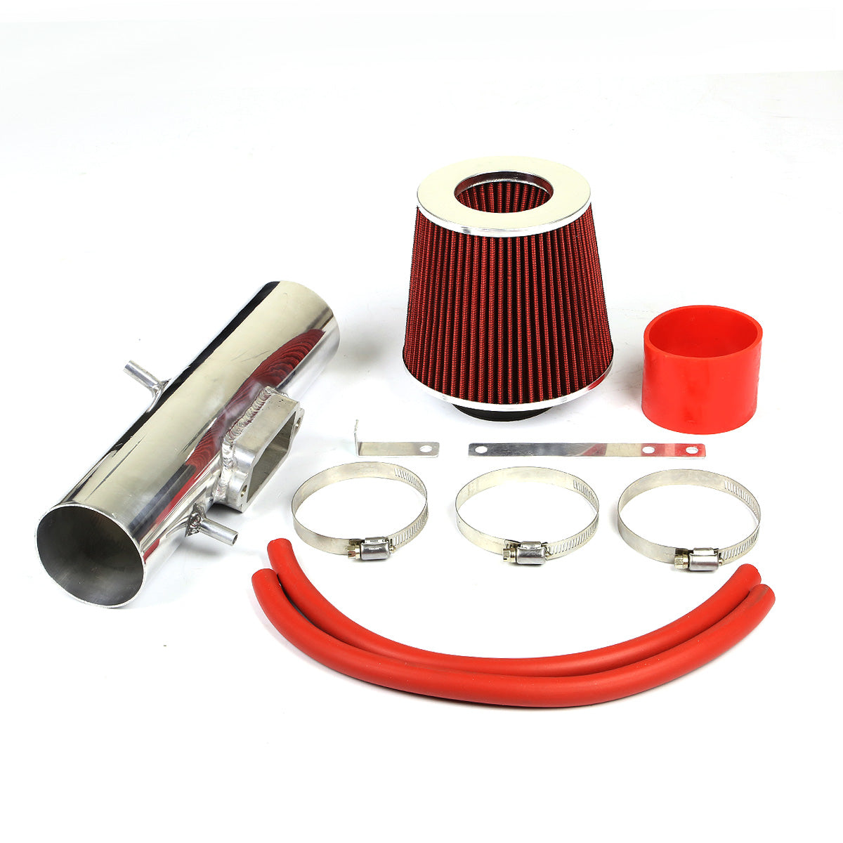 FILTRO DE AIRE ALTO FLUJO 3.00" - SHORT RAM - 97-01 TOYOTA CAMRY V6 - RED FILTER - POLISHED PIPE