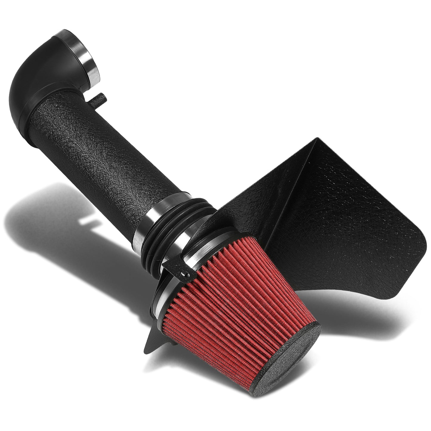 FILTRO DE AIRE ALTO FLUJO HEAT SHIELD - 05-10 CHRYSLER 300 / 08-10 DODGE CHALLENGER / 06-10 CHALLENGER / 05-08 MAGNUM - FITS MODELS WITH 5.7L, 6.1L V8 ENGINE ONLY - ALUMINUM PIPING - WRINKLE FINISH - BLACK