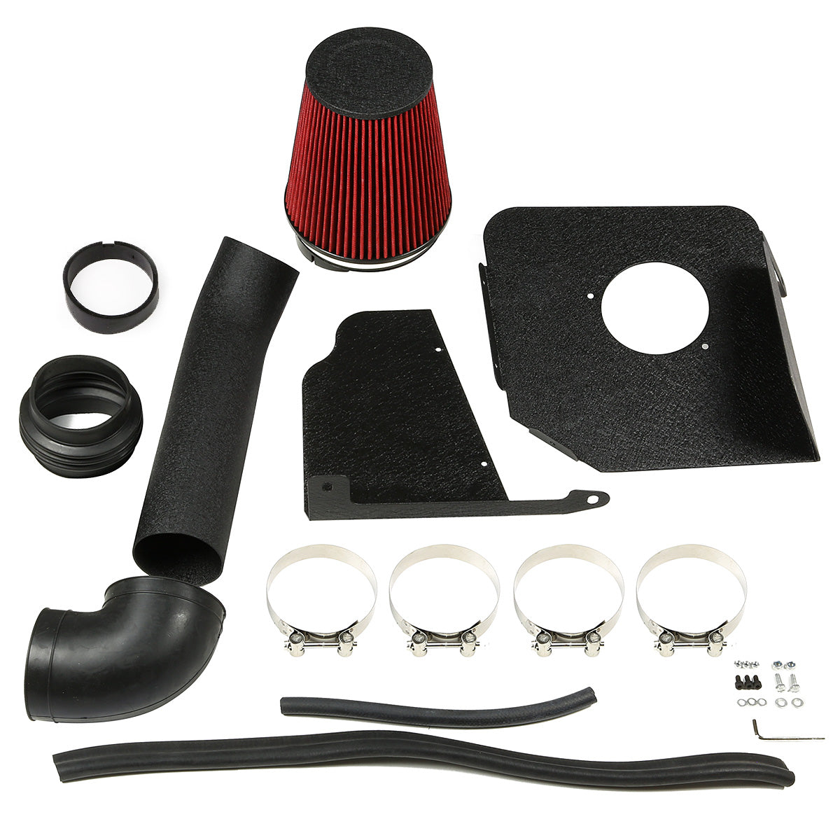 FILTRO DE AIRE ALTO FLUJO HEAT SHIELD - 07-14 SILVERADO/TAHOE/SUBURBAN/YUKON/-13 CHEVY AVALANCHE 4.8L / 5.3L / 6.0L - ALUMINUM PIPING - WRINKLE FINISH - BLACK