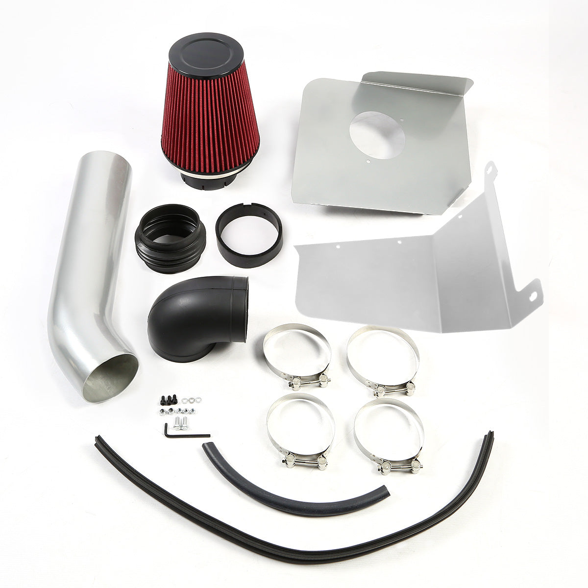 FILTRO DE AIRE ALTO FLUJO HEAT SHIELD - 07-14 SILVERADO/TAHOE/SUBURBAN/YUKON/-13 CHEVY AVALANCHE 4.8L / 5.3L / 6.0L - ALUMINUM PIPING - SILVER