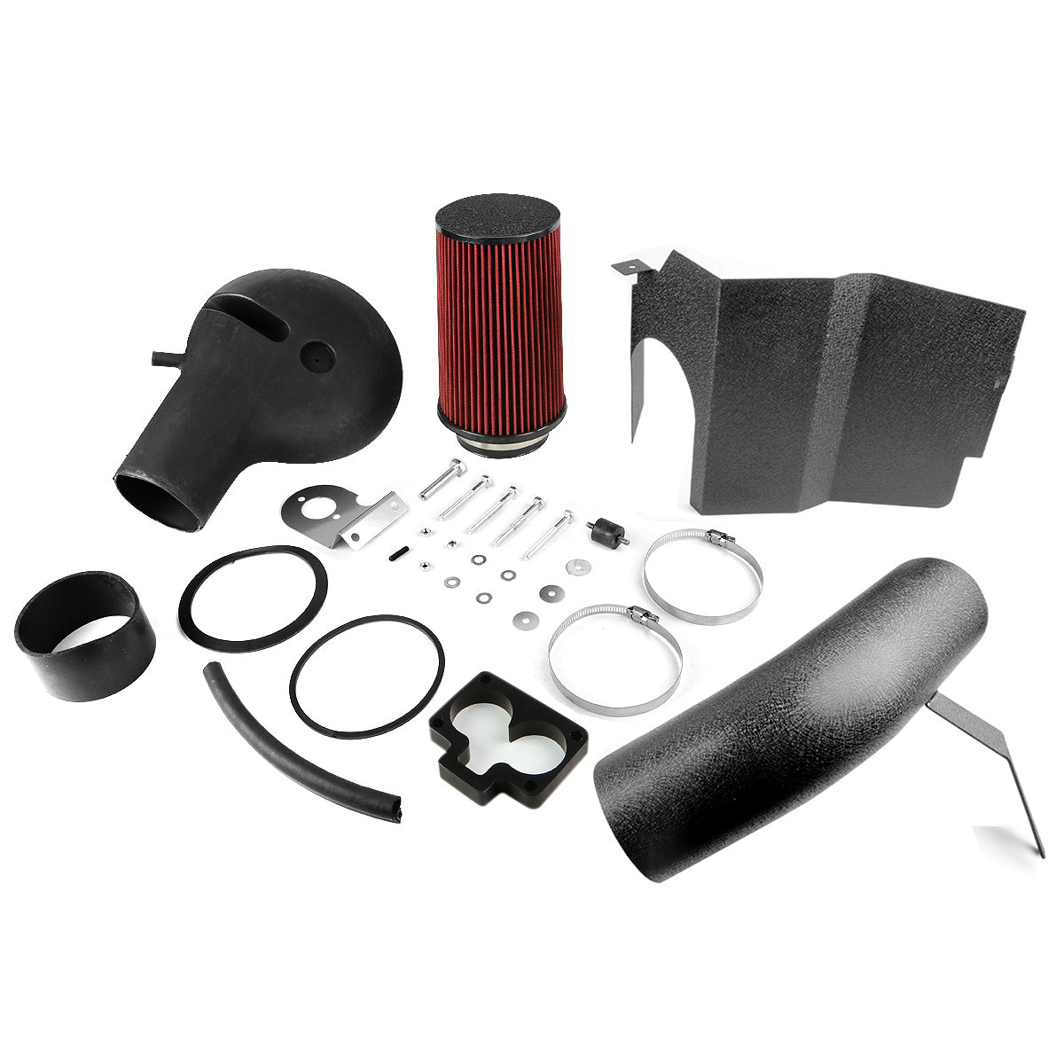 FILTRO DE AIRE ALTO FLUJO HEAT SHIELD - 97-99 DODGE DAKOTA V8 / 98-99 DURANGO V8 - ALUMINUM PIPING - WRINKLE FINISH - BLACK