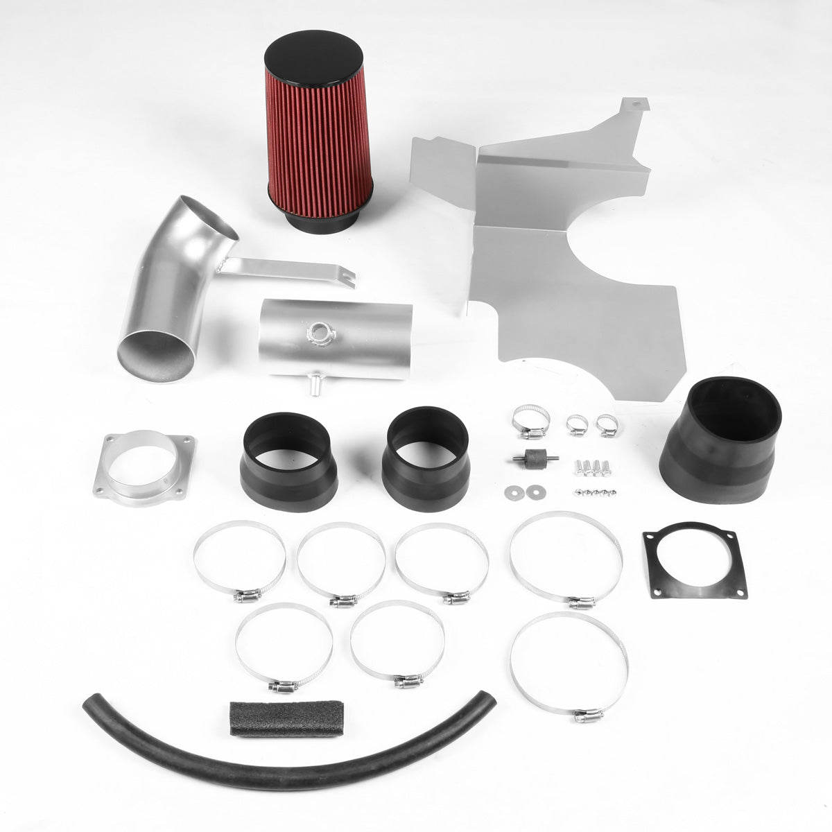FILTRO DE AIRE ALTO FLUJO HEAT SHIELD - 99-04 FORD F-250, 350, 450 SUPER DUTY / 00-05 EXCURSION - FITS MODELS WITH 6.8L V10 ENGINE ONLY - ALUMINUM PIPING - WRINKLE FINISH - BLACK