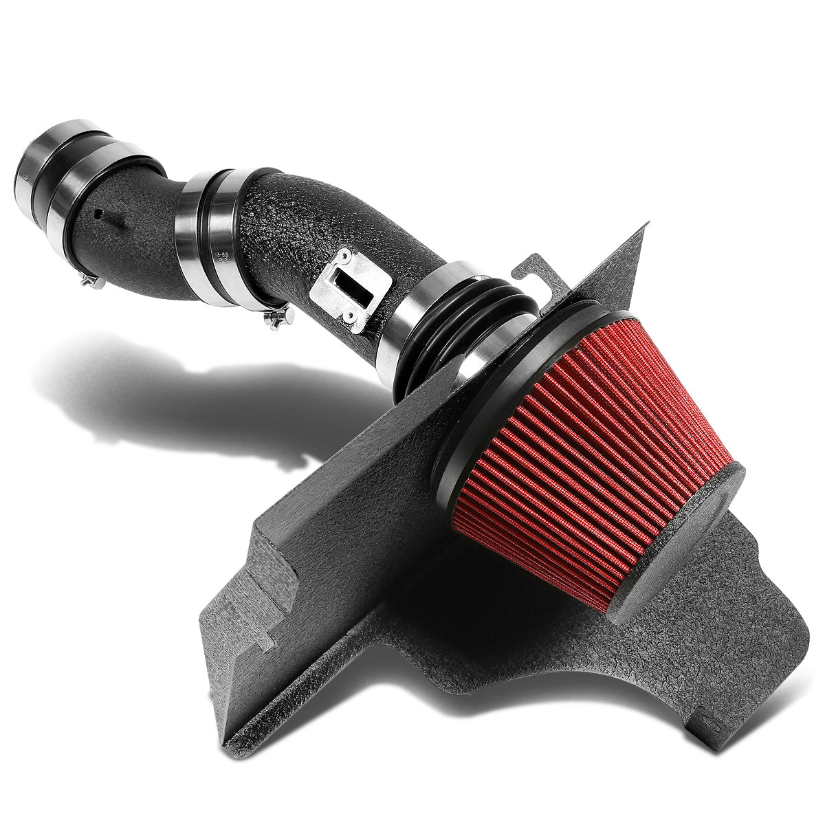 FILTRO DE AIRE ALTO FLUJO HEAT SHIELD - 11-14 FORD MUSTANG 3.7L V6 - ALUMINUM PIPING - WRINKLE FINISH - BLACK