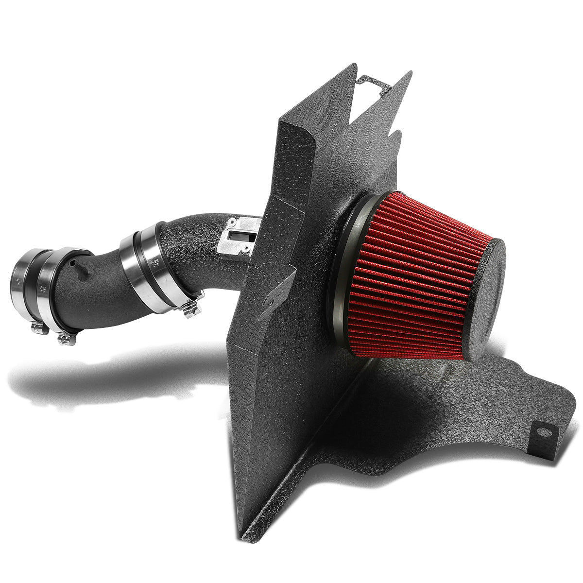 FILTRO DE AIRE ALTO FLUJO HEAT SHIELD - 11-14 FORD MUSTANG 3.7L V6 - ALUMINUM PIPING - WRINKLE FINISH - BLACK