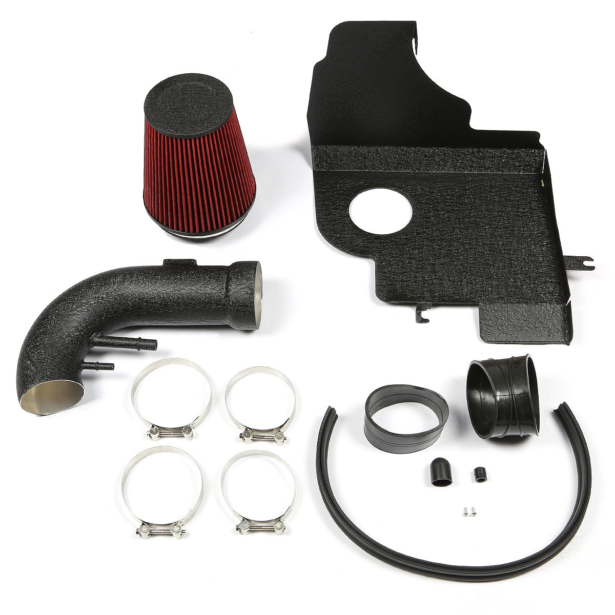 FILTRO DE AIRE ALTO FLUJO HEAT SHIELD - 11-14 FORD MUSTANG V8 - ALUMINUM PIPING - WRINKLE FINISH - BLACK