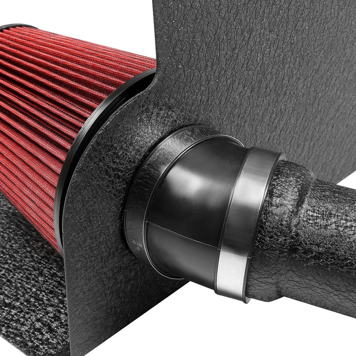 FILTRO DE AIRE ALTO FLUJO HEAT SHIELD - 11-14 FORD MUSTANG V8 - ALUMINUM PIPING - WRINKLE FINISH - BLACK