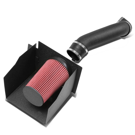 FILTRO DE AIRE ALTO FLUJO HEAT SHIELD - 03-07 HUMMERH2 6.0L V8 - ALUMINUM PIPING - WRINKLE FINISH - BLACK