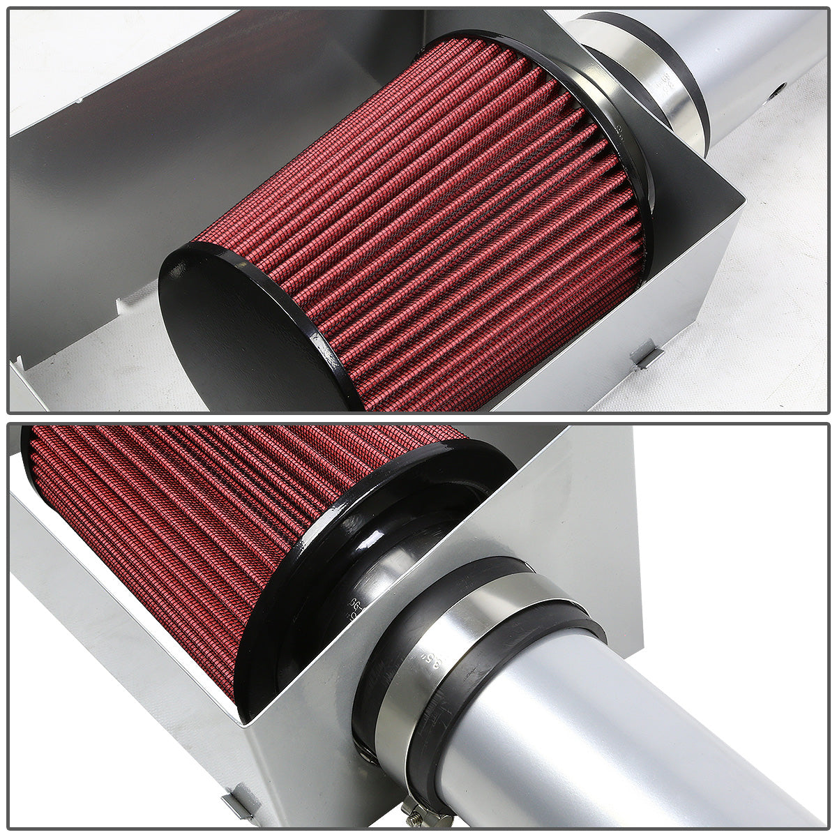 FILTRO DE AIRE ALTO FLUJO HEAT SHIELD - 05-10 JEEP GRAND CHEROKEE - FITS SRT MODELS WITH 6.1L V8 ENGING ONLY - ALUMINUM PIPING - SILVER