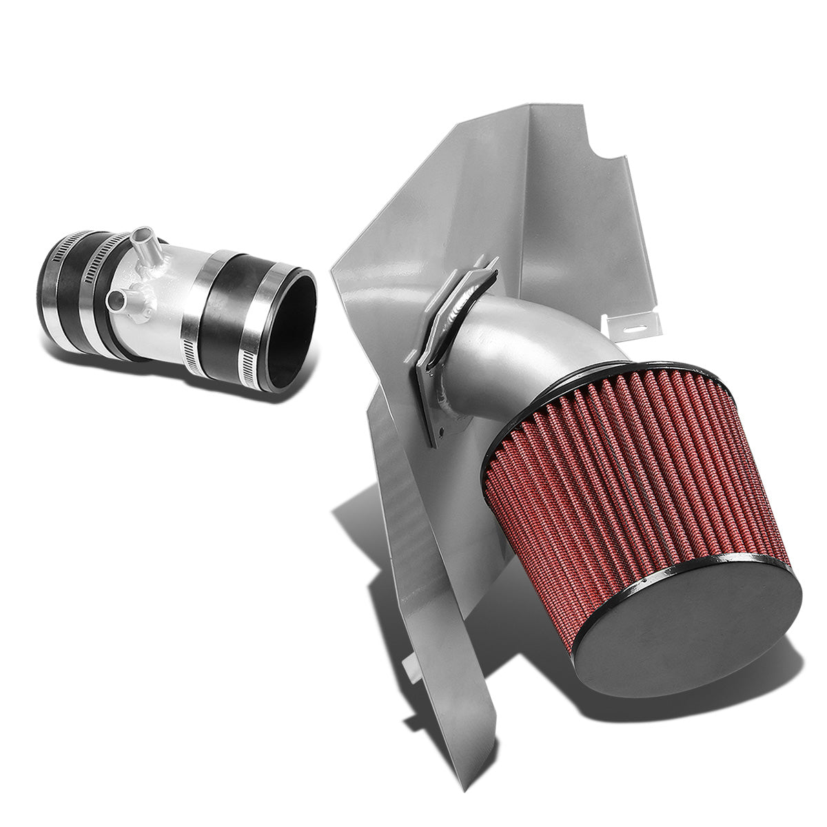 FILTRO DE AIRE ALTO FLUJO HEAT SHIELD - 99-03 NISSAN FRONTIER SE/XE 3.3L V6 - ALUMINUM PIPING - SILVER