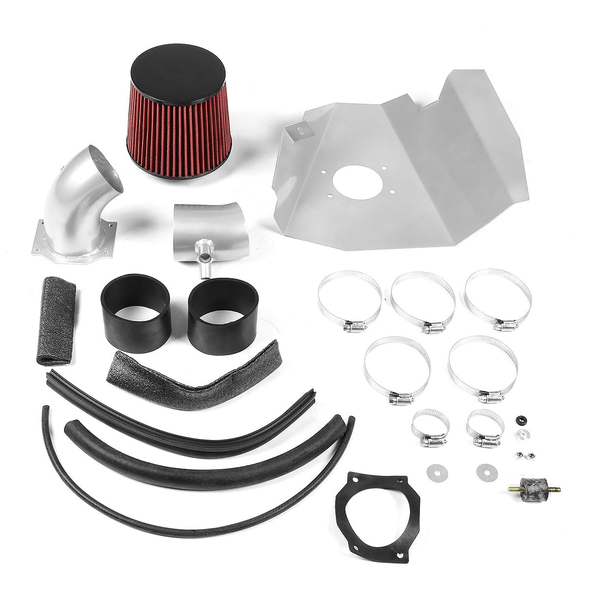 FILTRO DE AIRE ALTO FLUJO HEAT SHIELD - 99-03 NISSAN FRONTIER SE/XE 3.3L V6 - ALUMINUM PIPING - SILVER