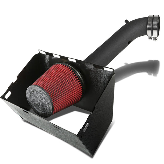 FILTRO DE AIRE ALTO FLUJO HEAT SHIELD - 02-08 DODGE RAM 1500, 2500, 3500 4.7L, 5.7L HEMI - ALUMINUM PIPING - WRINKLE FINISH - BLACK