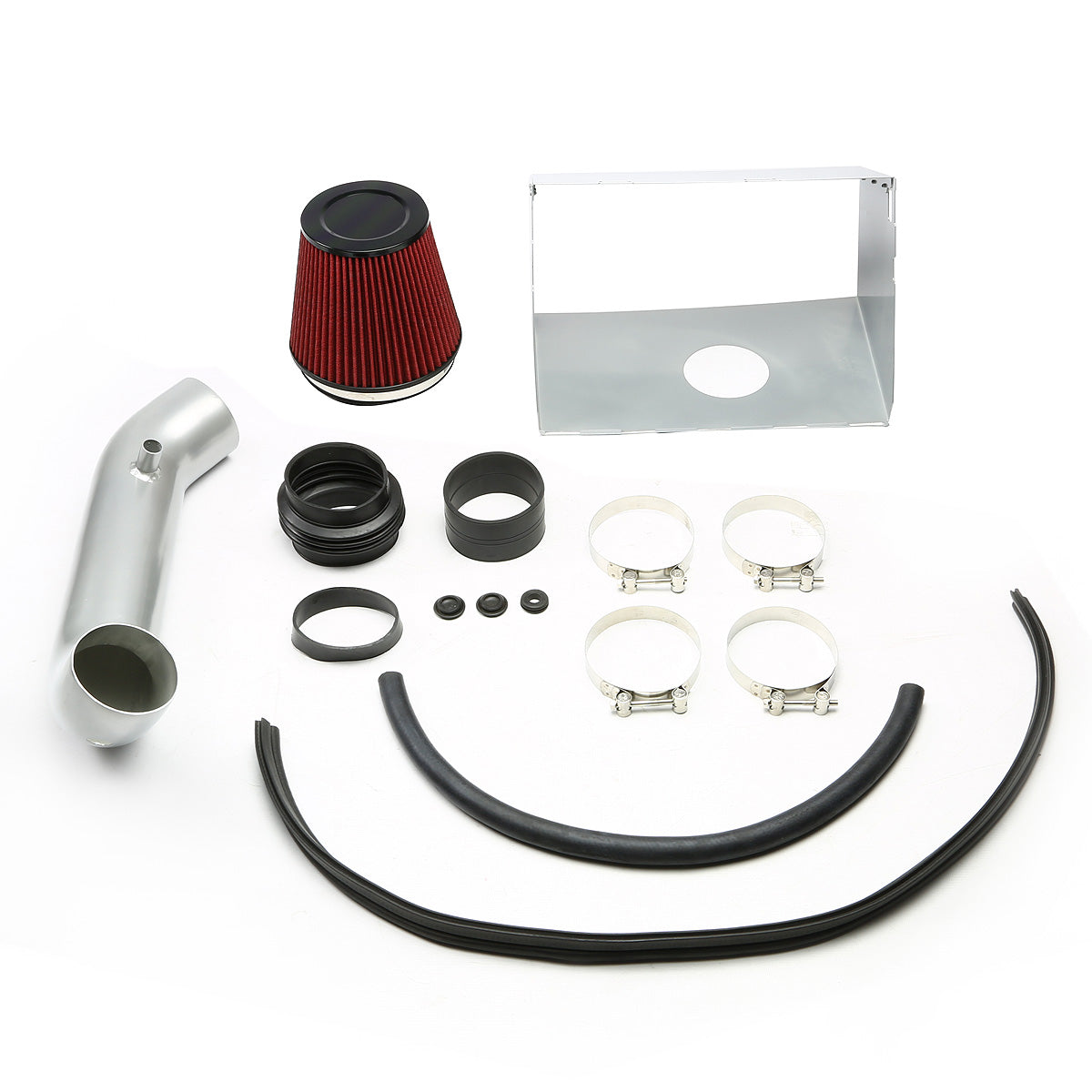FILTRO DE AIRE ALTO FLUJO HEAT SHIELD - 02-08 DODGE RAM 1500, 2500, 3500 4.7L, 5.7L HEMI - ALUMINUM PIPING - SILVER