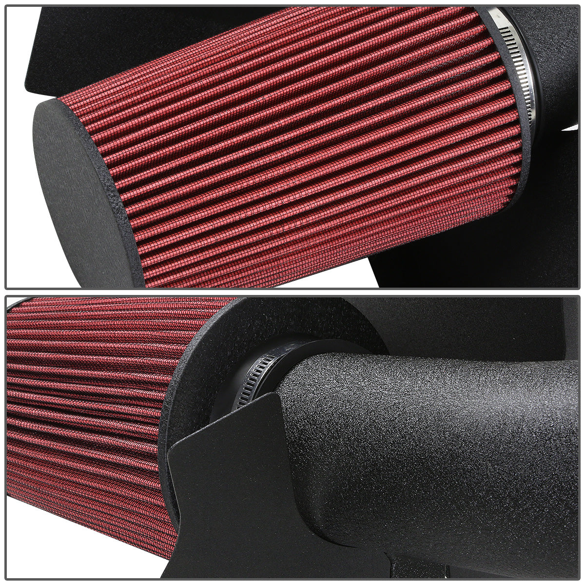 FILTRO DE AIRE ALTO FLUJO HEAT SHIELD - 01-04 CHEVY SILVERADO, SIERRA 6.6L V8 - ALUMINUM PIPING - WRINKLE FINISH - BLACK