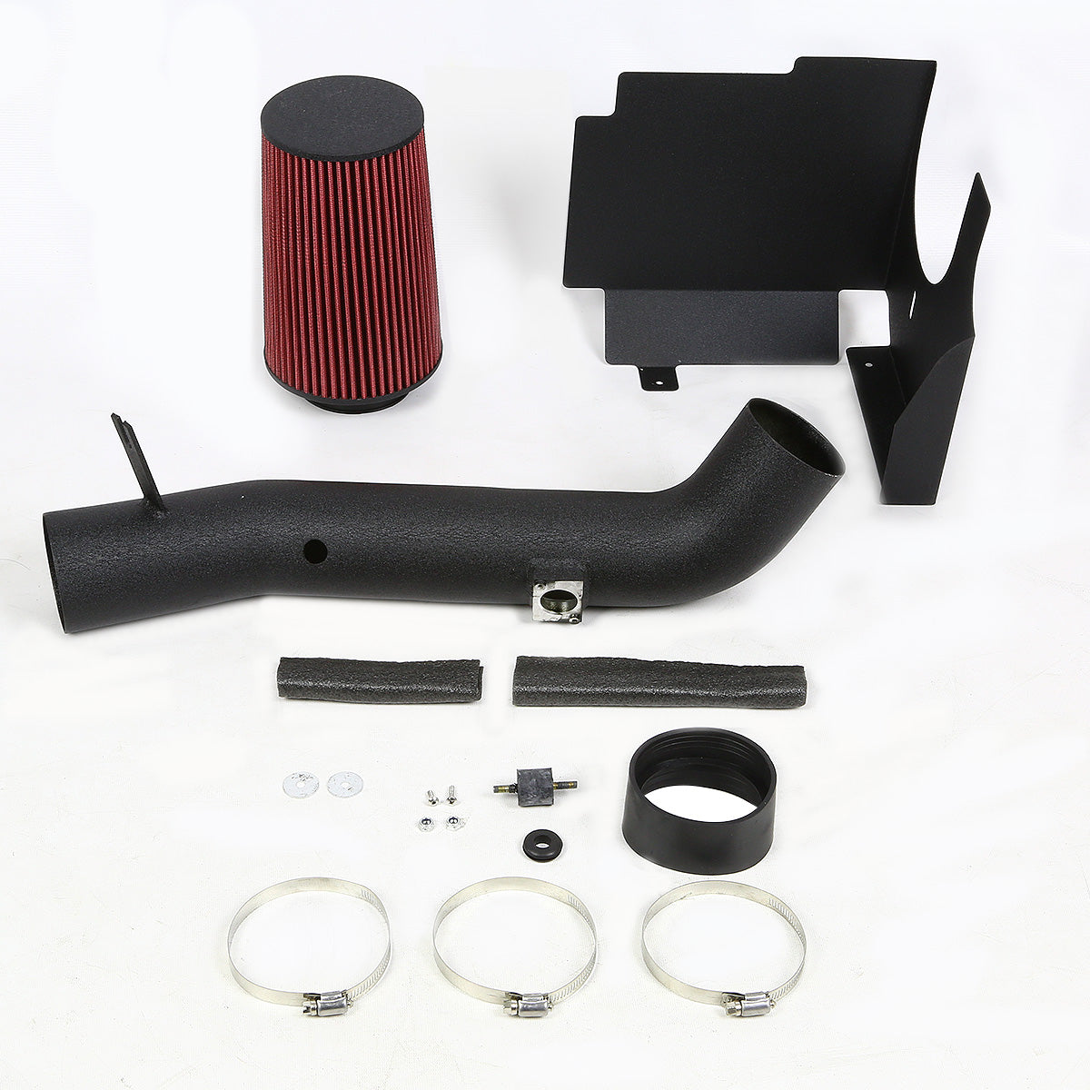 FILTRO DE AIRE ALTO FLUJO HEAT SHIELD - 01-04 CHEVY SILVERADO, SIERRA 6.6L V8 - ALUMINUM PIPING - WRINKLE FINISH - BLACK