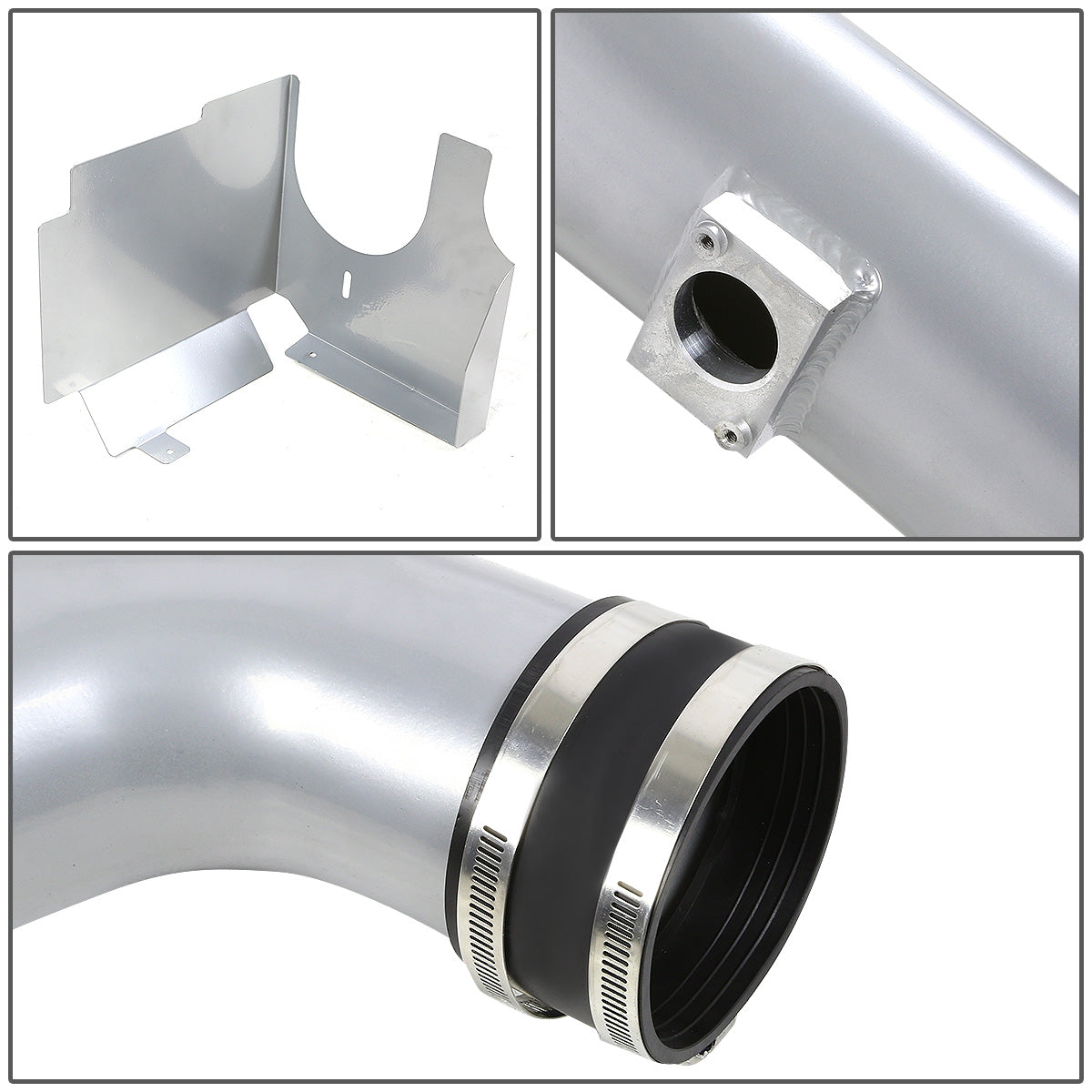 FILTRO DE AIRE ALTO FLUJO HEAT SHIELD - 01-04 CHEVY SILVERADO, SIERRA 6.6L V8 - ALUMINUM PIPING - SILVER