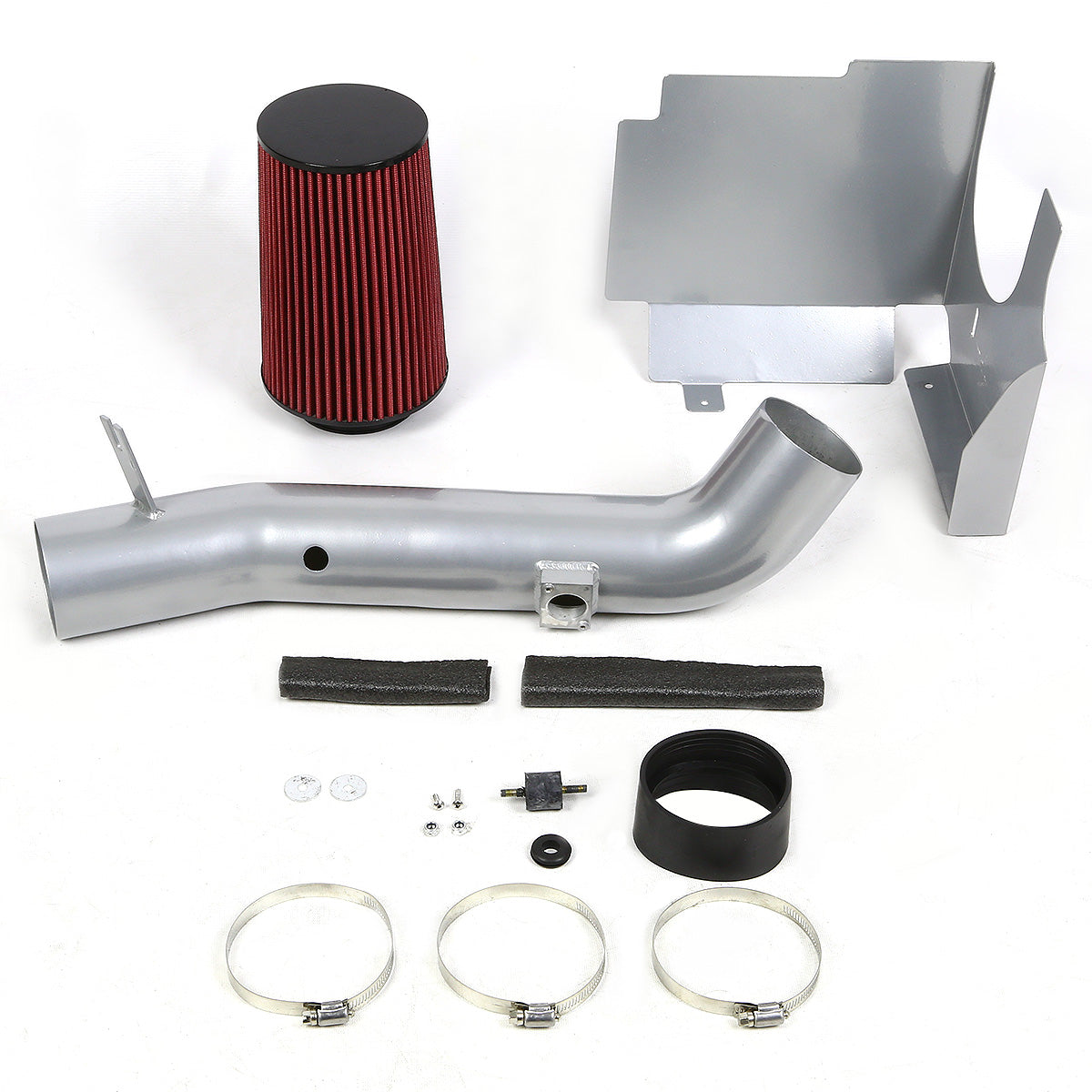 FILTRO DE AIRE ALTO FLUJO HEAT SHIELD - 01-04 CHEVY SILVERADO, SIERRA 6.6L V8 - ALUMINUM PIPING - SILVER