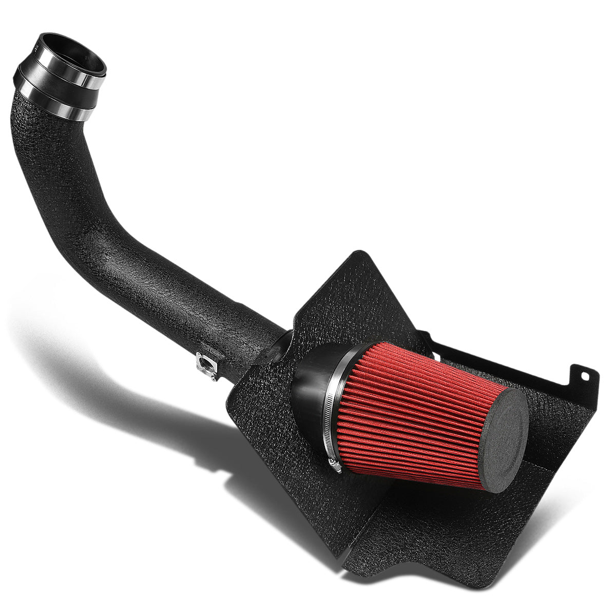 FILTRO DE AIRE ALTO FLUJO HEAT SHIELD - 04-05 CHEVY SILVERADO 2500 HD, 3500, GMC SIERRA 2500 HD, 3500 - FITS MODELS WITH EXTENDED, STANDARD, CREW CAB 6.6L V8 DIESEL ENGINE ONLY - ALUMINUM PIPING - WRINKLE FINISH - BLACK