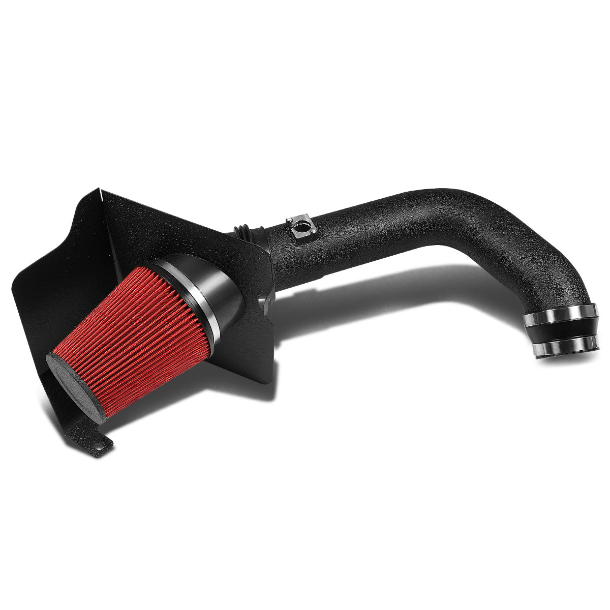 FILTRO DE AIRE ALTO FLUJO HEAT SHIELD - 04-05 CHEVY SILVERADO 2500 HD, 3500, GMC SIERRA 2500 HD, 3500 - FITS MODELS WITH EXTENDED, STANDARD, CREW CAB 6.6L V8 DIESEL ENGINE ONLY - ALUMINUM PIPING - WRINKLE FINISH - BLACK
