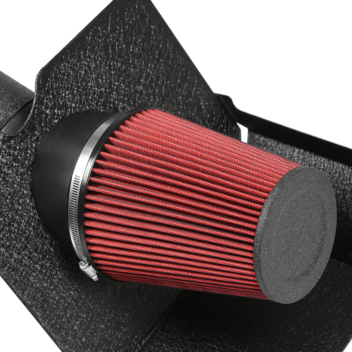 FILTRO DE AIRE ALTO FLUJO HEAT SHIELD - 04-05 CHEVY SILVERADO 2500 HD, 3500, GMC SIERRA 2500 HD, 3500 - FITS MODELS WITH EXTENDED, STANDARD, CREW CAB 6.6L V8 DIESEL ENGINE ONLY - ALUMINUM PIPING - WRINKLE FINISH - BLACK