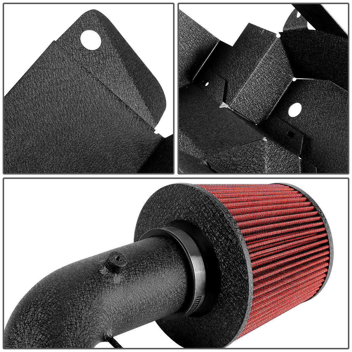 FILTRO DE AIRE ALTO FLUJO HEAT SHIELD - 03-07 VW JETTA 4-CYL - ALUMINUM PIPING - WRINKLE FINISH - BLACK