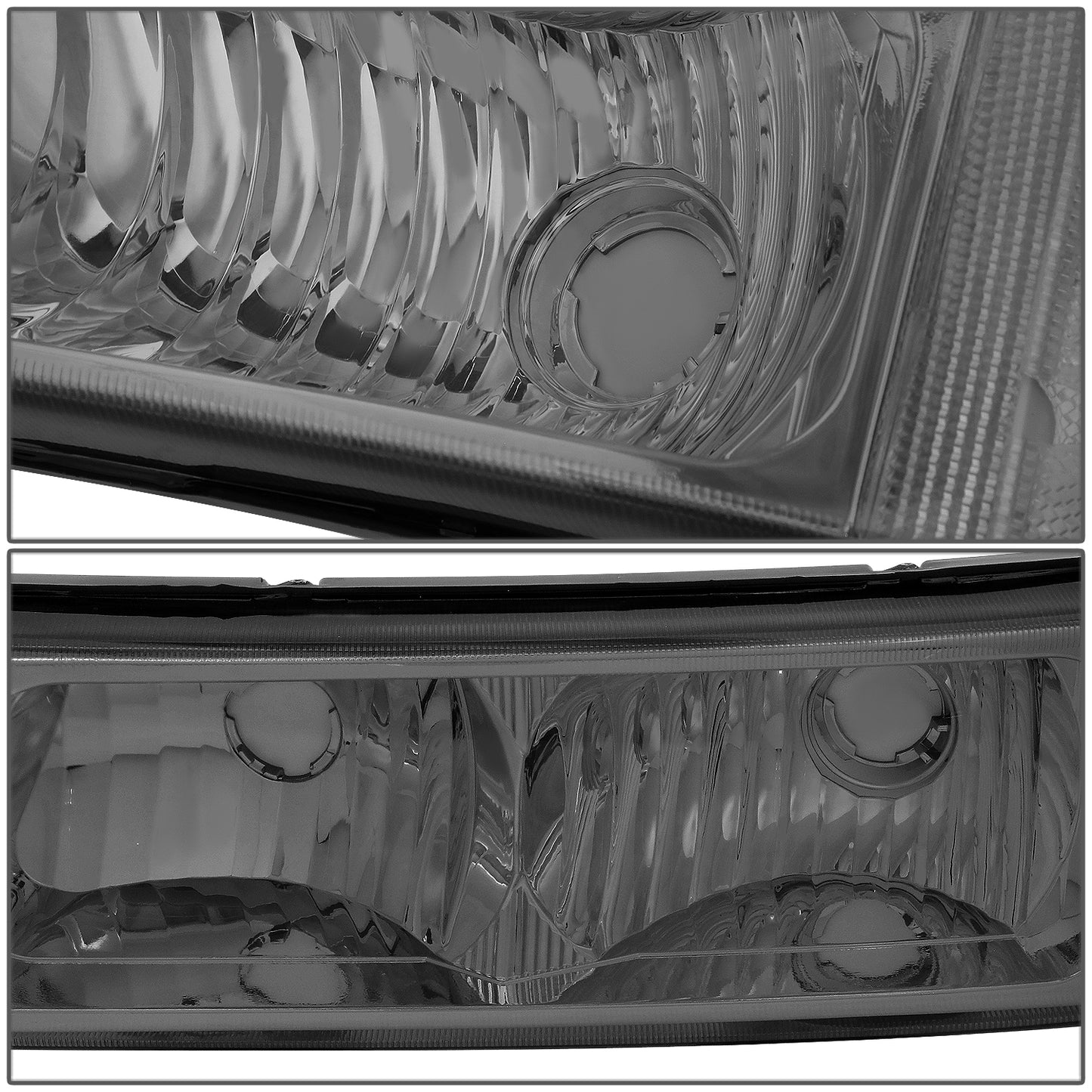 CUARTOS LUZ 03-06 CHEVY AVALANCHE 1500, 2500, SILVERADO 1500, 2500, 3500, 1500 HD, 2500 HD / 2007 SILVERADO 1500, 1500 HD, 2500 HD, 3500 CLASSIC - FITS MODELS WITHOUT FACTORY CLADDING ONLY - 2PC - SMOKE / CLEAR CORNER