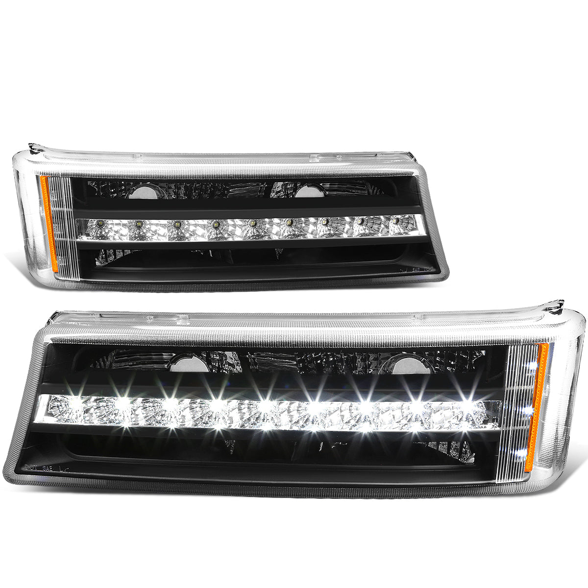 CUARTOS LUZ 03-06 CHEVY SILVERADO 1500 , 2500 , 3500 , HD MODELS, CHEVY AVALANCHE - LED DRL - FITS AVALANCHE MODELS W/O BODY CLADDING - BLACK HOUSING / AMBER CORNER