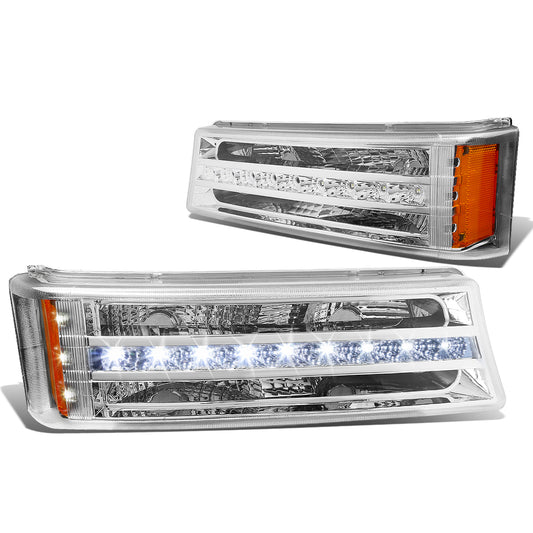 CUARTOS LUZ 03-06 CHEVY SILVERADO 1500 , 2500 , 3500 , HD MODELS, CHEVY AVALANCHE - LED DRL - FITS AVALANCHE MODELS W/O BODY CLADDING - CHROME HOUSING / AMBER CORNER