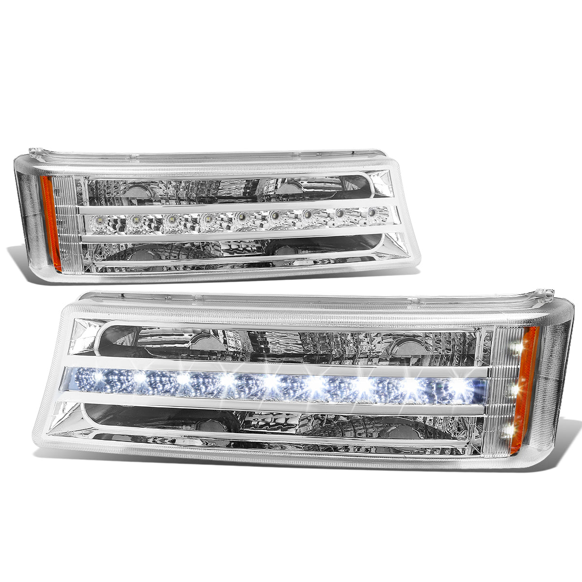 CUARTOS LUZ 03-06 CHEVY SILVERADO 1500 , 2500 , 3500 , HD MODELS, CHEVY AVALANCHE - LED DRL - FITS AVALANCHE MODELS W/O BODY CLADDING - CHROME HOUSING / AMBER CORNER