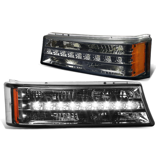 CUARTOS LUZ 03-06 CHEVY SILVERADO 1500 , 2500 , 3500 , HD MODELS, CHEVY AVALANCHE - LED DRL - FITS AVALANCHE MODELS W/O BODY CLADDING - SMOKE HOUSING / AMBER CORNER