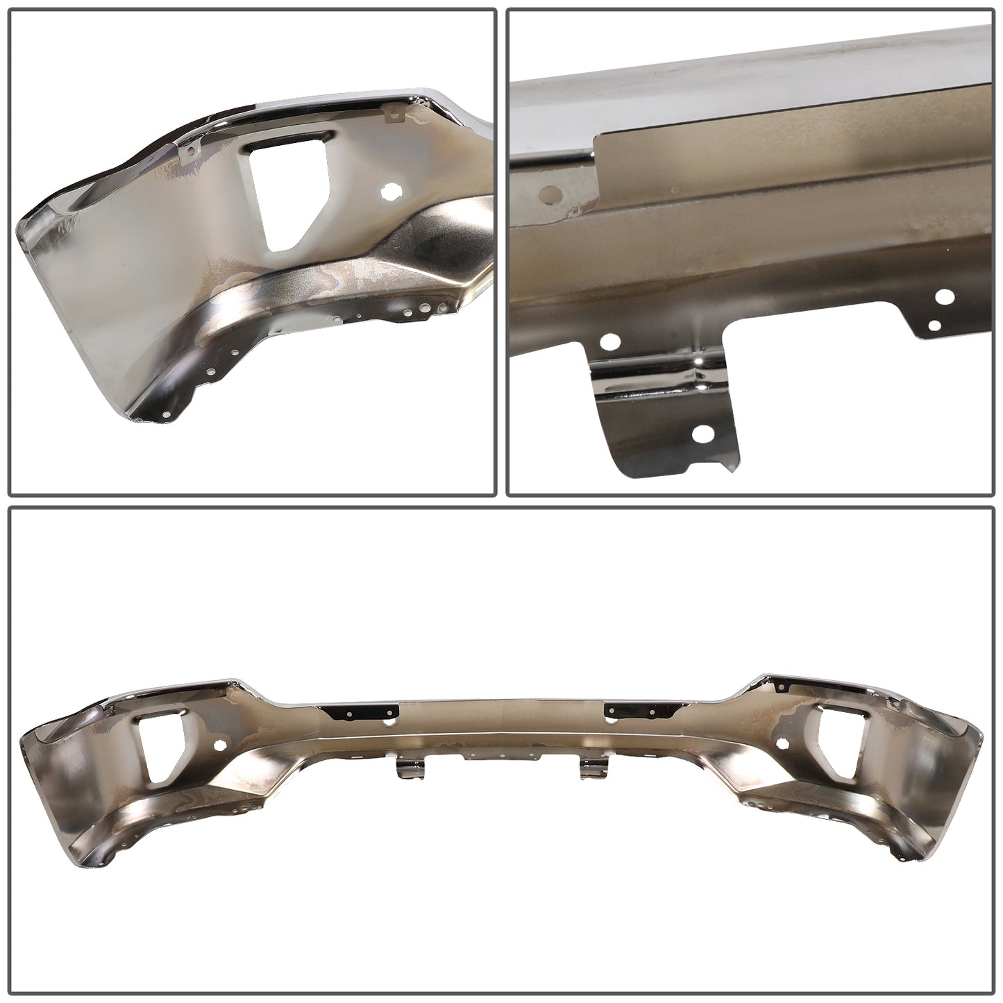 DEFENSA 16-18 CHEVY SILVERADO 1500 FRONT BUMPER FACE BAR - W/ FOG LIGHT CUT OUT, W/ SENSOR HOLE, CHROME
