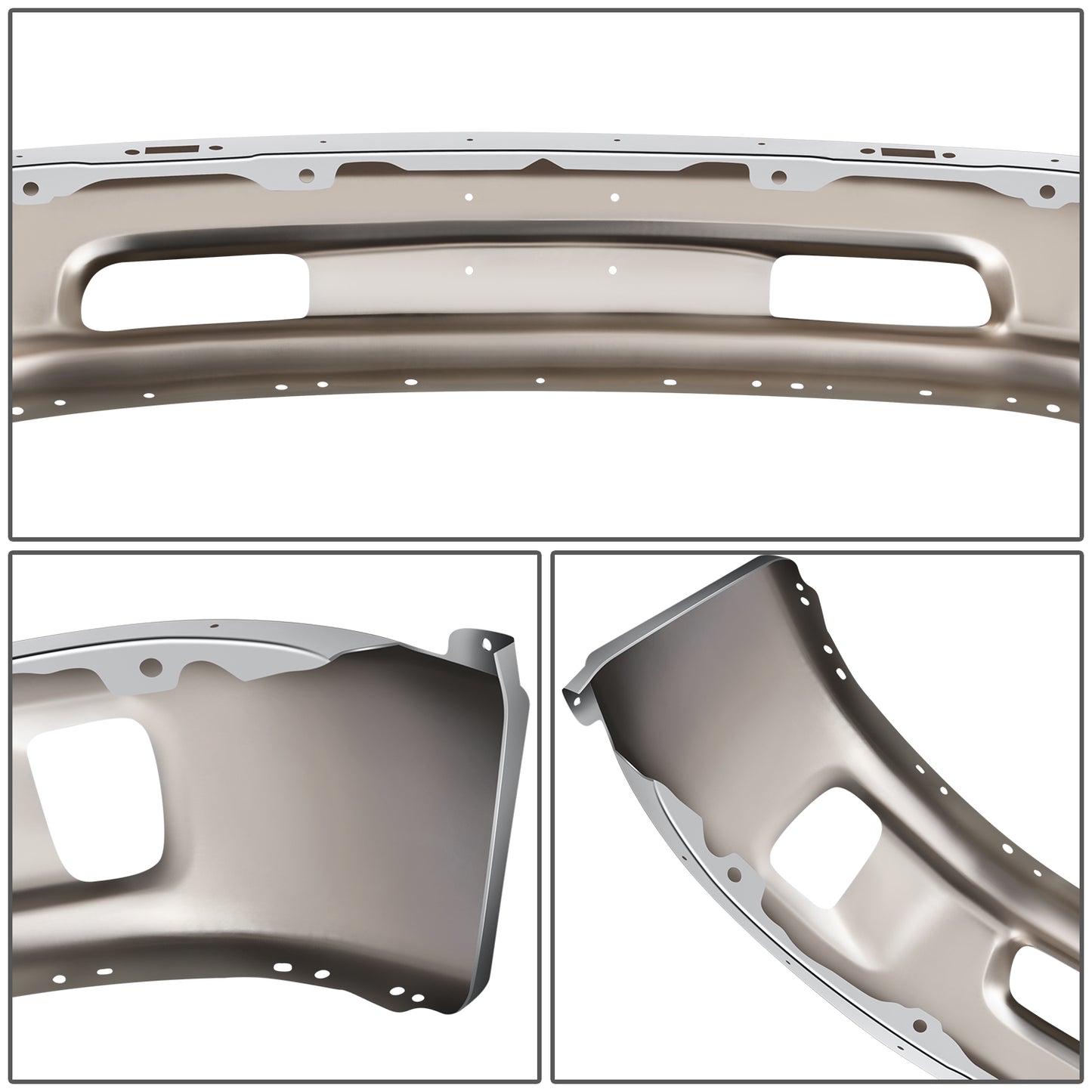 DEFENSA 14-18 RAM 1500 / 19-23 RAM 1500 CLASSIC, WITHOUT PARKING SENSOR HOLES; WITH FOG LIGHT CUTOUTS - CHROME