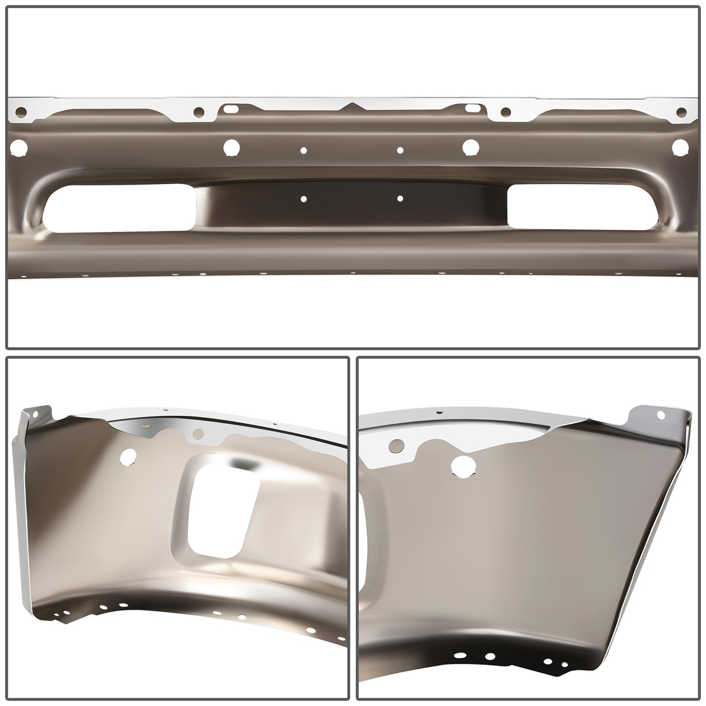 DEFENSA 14-18 RAM 1500 / 19-23 RAM 1500 CLASSIC, WITH PARKING SENSOR HOLES; WITH FOG LIGHT CUTOUTS - CHROME