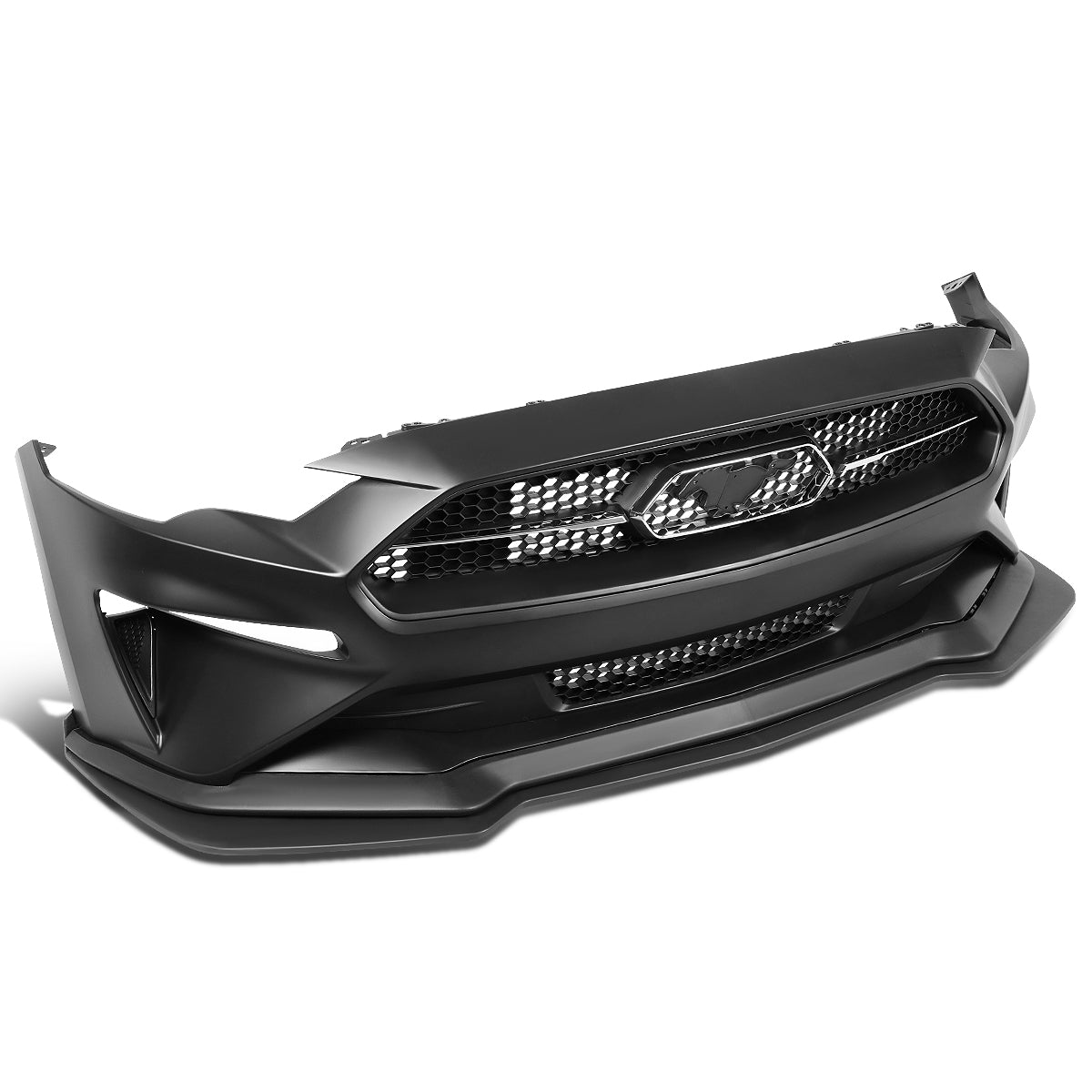 DEFENSA 18-20 FORD MUSTANG GT, ECOBOOST - WITH UPPER, LOWER HONEYCOMB MESH GRILLE - INCLUDES CHIN LIP SPOILER SPLITTER - BLACK