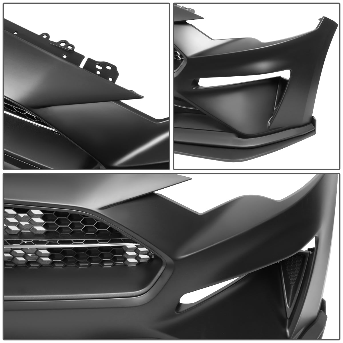 DEFENSA 18-20 FORD MUSTANG GT, ECOBOOST - WITH UPPER, LOWER HONEYCOMB MESH GRILLE - INCLUDES CHIN LIP SPOILER SPLITTER - BLACK