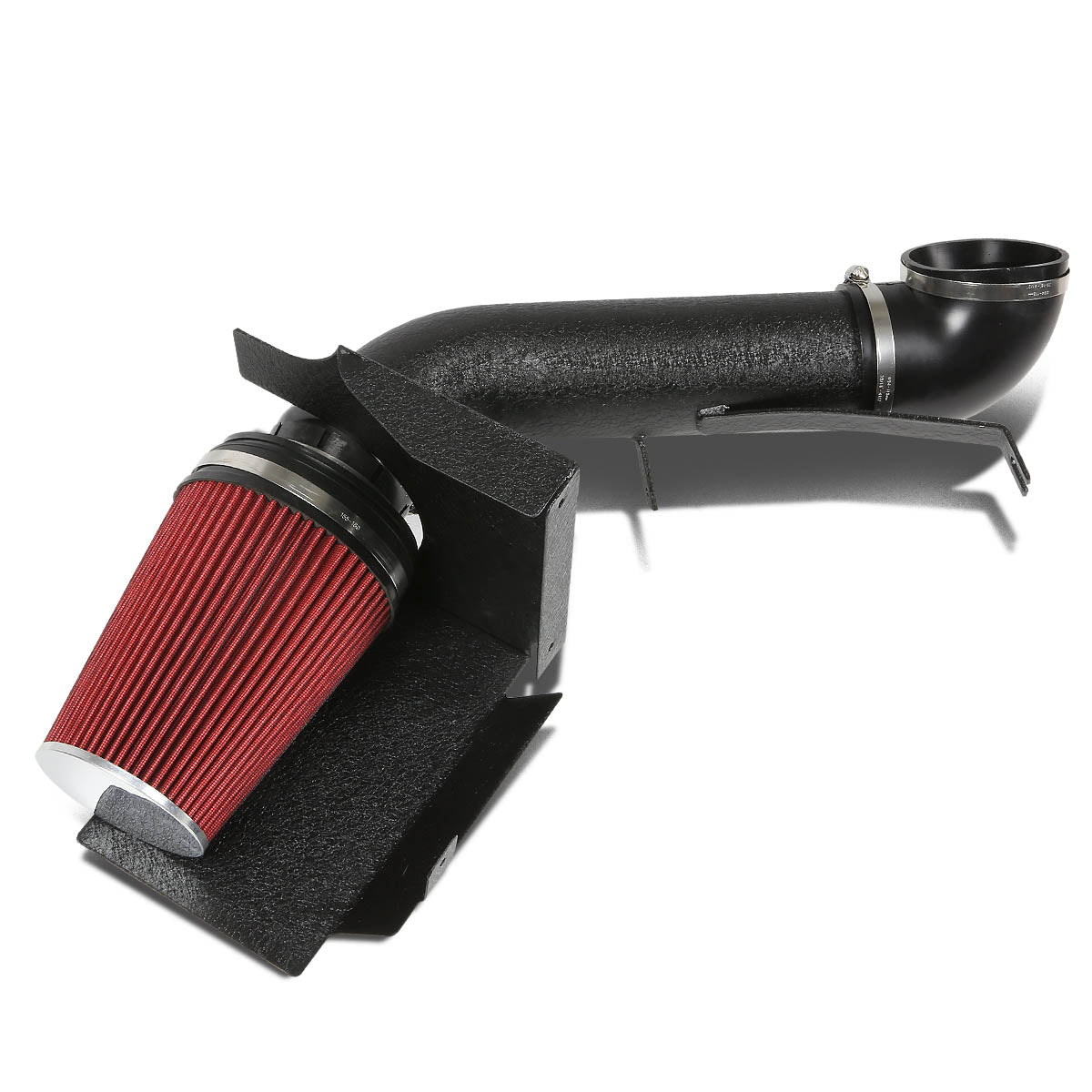FILTRO DE AIRE DE ALTO FLUJO COLD AIR - HEAT SHIELD - ESCALADE / AVALANCHE / SILVERADO / SIERRA / TAHOE / SUBURBAN / YUKON / DENALI - RED FILTER - BLACK WRINKLE FINISH PIPING