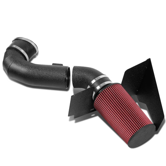 FILTRO DE AIRE DE ALTO FLUJO HEAT SHIELD - 05-09 FORD MUSTANG V8 - RED FILTER - BLACK WRINKLE FINISH PIPING
