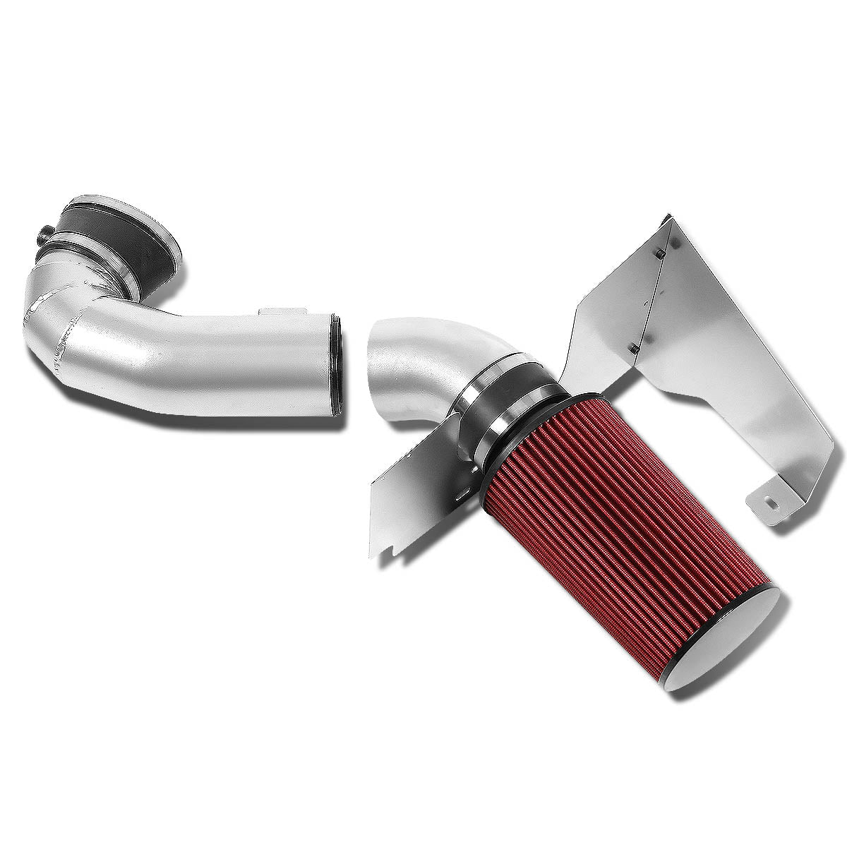 FILTRO DE AIRE DE ALTO FLUJO HEAT SHIELD - 05-09 FORD MUSTANG V8 - RED FILTER - SILVER PIPING