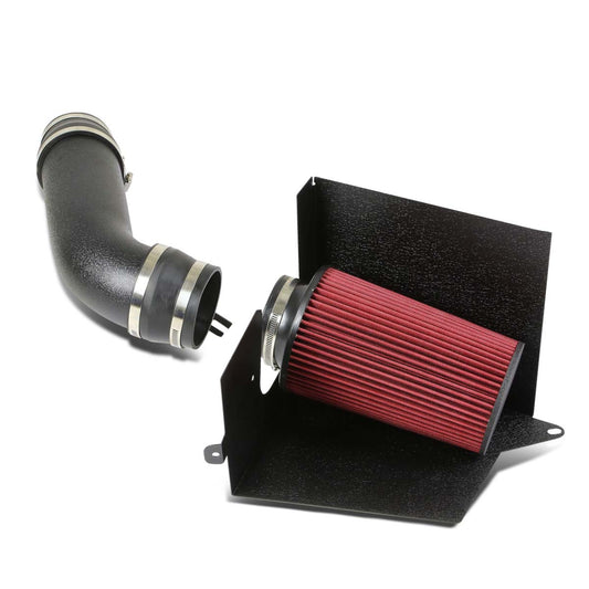 FILTRO DE AIRE DE ALTO FLUJO HEAT SHIELD - 96-00 CHEVY / GMC 5.0L / 5.7L V8 - RED FILTER - BLACK WRINKLE FINISH PIPING