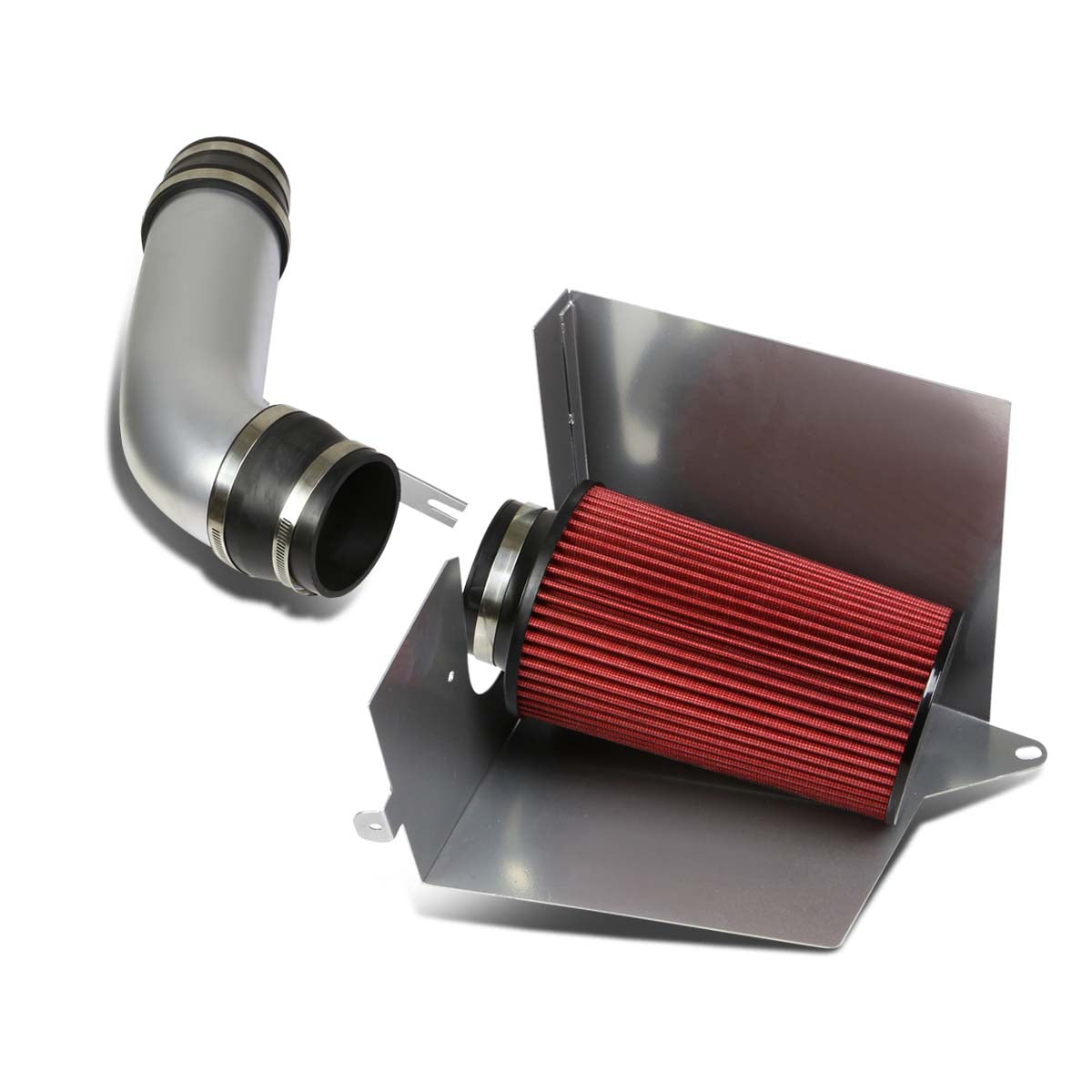 FILTRO DE AIRE DE ALTO FLUJO HEAT SHIELD - 96-00 CHEVY / GMC 5.0L / 5.7L V8 - RED FILTER - SILVER PIPING