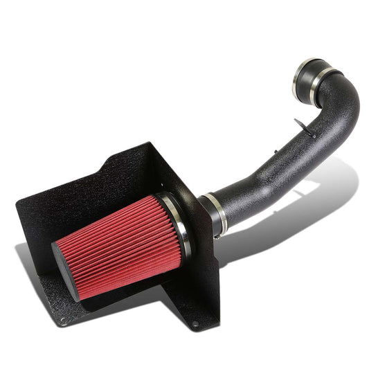 FILTRO DE AIRE DE ALTO FLUJO HEAT SHIELD - 07-08 CHEVY SILVERADO / TAHOE / GMC SIERRA / YUKON 5.3 V8 - RED FILTER - BLACK WRINKLE FINISH PIPING