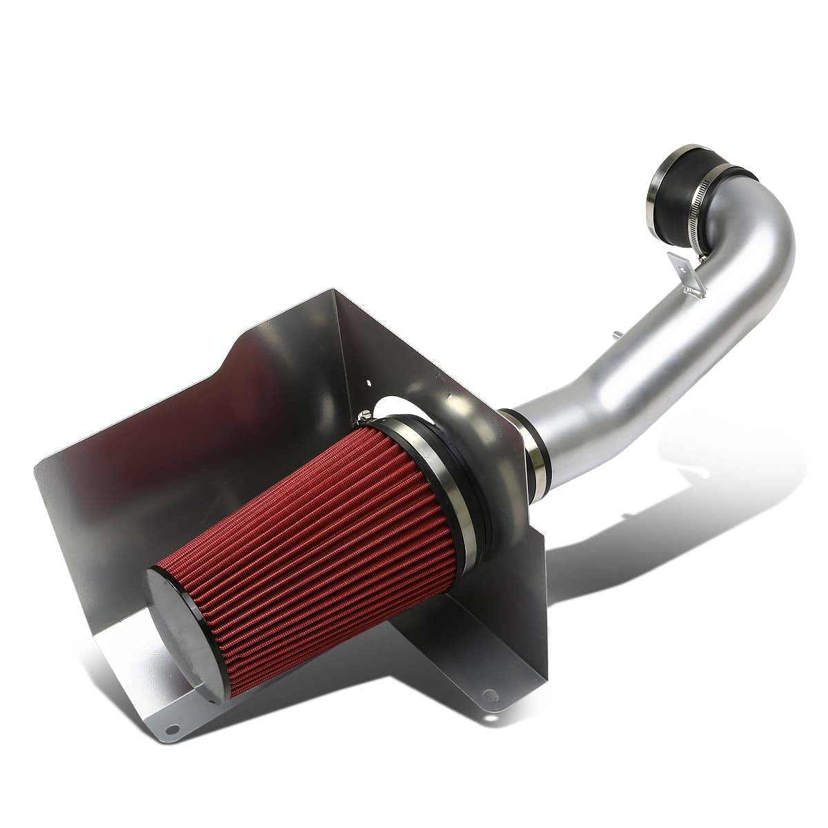 FILTRO DE AIRE DE ALTO FLUJO HEAT SHIELD - 07-08 CHEVY SILVERADO / TAHOE / GMC SIERRA / YUKON 5.3 V8 - RED FILTER - SILVER PIPING
