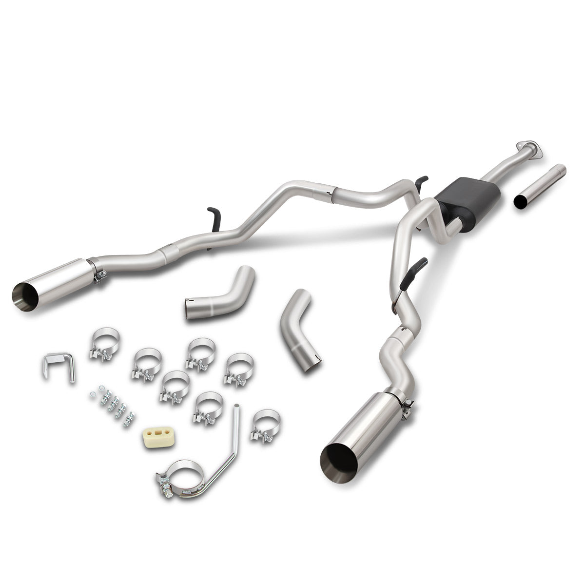 TUBERIA CATBACK CATBACK - 09-14 FORD F-150 4.6L, 5.0L, 5.4L - EXCLUDES RAPTOR, ECOBOOST, 6.2L MODELS - EXACT FIT FOR 163" WHEELBASE MODELS WITH INCLUDED EXTENSION PIPE SUPER CAB WITH 8FT BED - SHORTER MODELS WILL REQUIRE TRIMMING OF EXTENSION PIPE OR MAIN