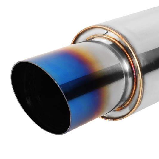 MOFLES RACING MUFFLER - TIP DIAMETER: 3.0"
TIP LENGTH: 3.5"
INLET DIAMETER: 2.0"
INLET LENGTH: 1.77"
BODY DIAMETER: 4.0"
BODY LENGTH: 9.2"
TOTAL LENGTH: 14.7" STRIGHT CUT / BURN TIP