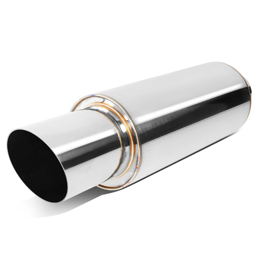 MOFLES RACING MUFFLER - TIP DIAMETER: 3.0"
TIP LENGTH: 3.5"
INLET DIAMETER: 2.25"
INLET LENGTH: 1.77"
BODY DIAMETER: 4.0"
BODY LENGTH: 9.2"
TOTAL LENGTH: 14.7" STRIGHT CUT /POLISHING